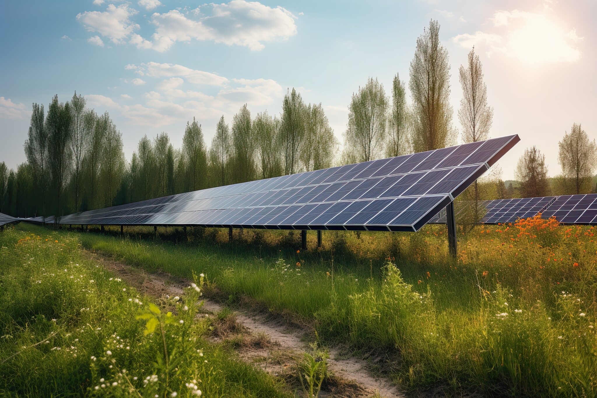 Panneaux solaires dans un champ ensoleillé